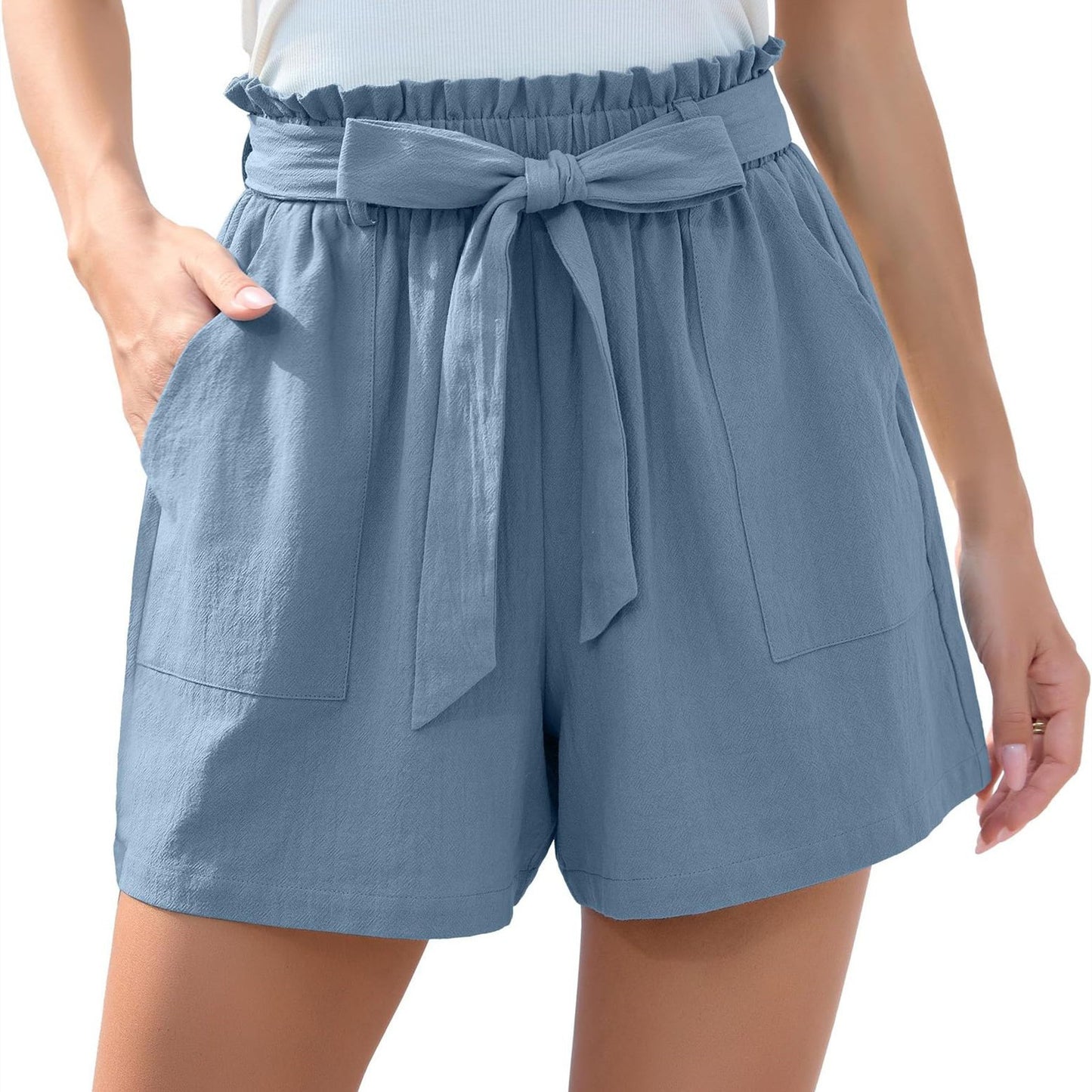 Fashion Ruffle Bow Waist Tie Shorts Beach Pants With Pockets Womens Clothing