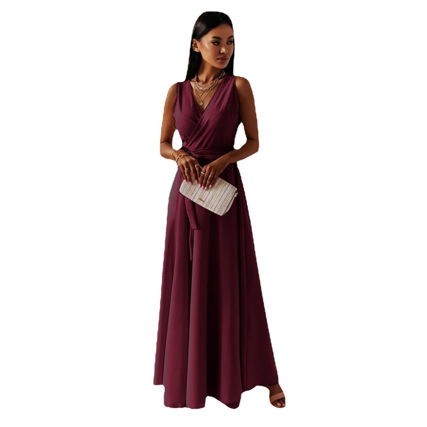 Women's Clothing Solid Color And V-neck Formal Dress