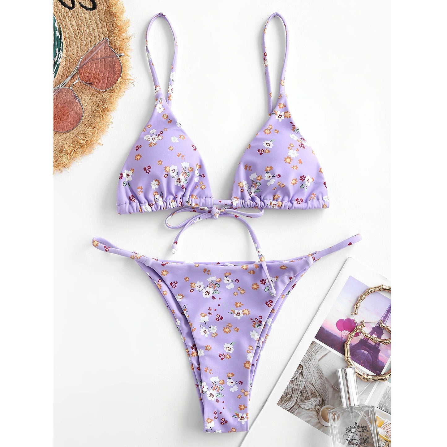 Women's Summer Flowers Print Bikini Sexy Beach Swimming Suit Fashion Push Up Swimsuit Womens Clothing