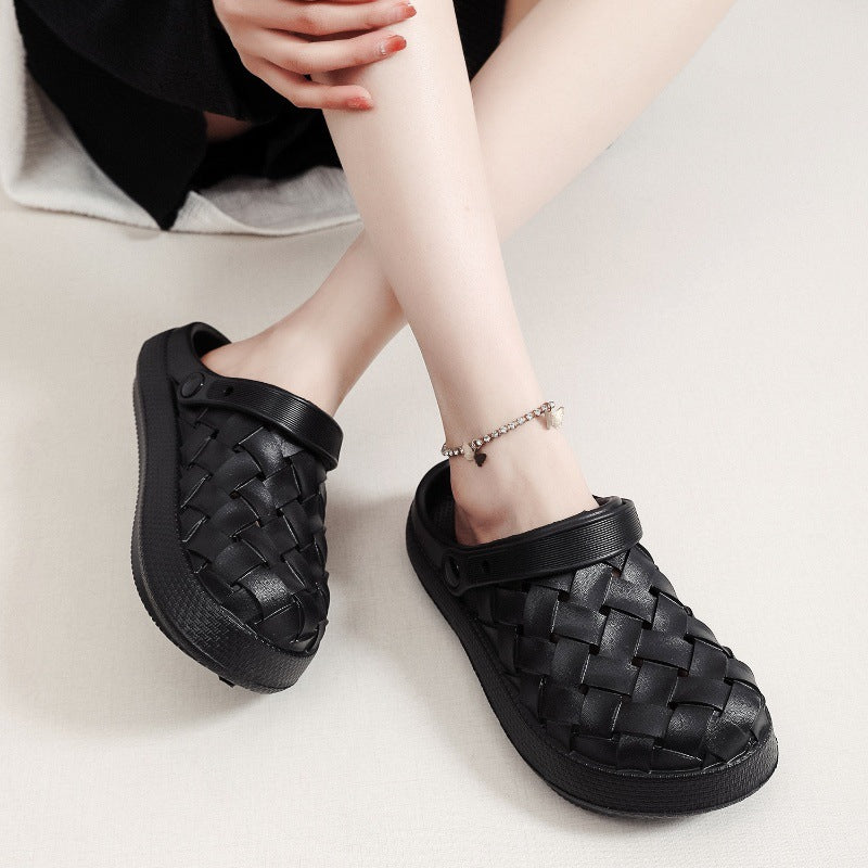 Cross-woven Clogs Shoes Platform Baotou Dual-use Slippers