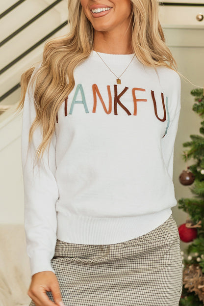 White Thankful Ivory Embroidered Sweater