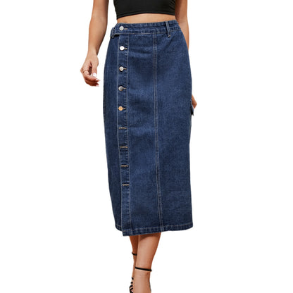 Half Elastic Denim Cargo Pants Casual Skirt