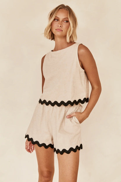 New Wave Print Suit Summer Sleeveless Top and Shorts