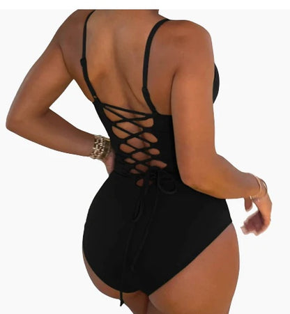 Backless String Large Size Sexy Solid Color Triangle One-piece Swimsuit Womens Clothing