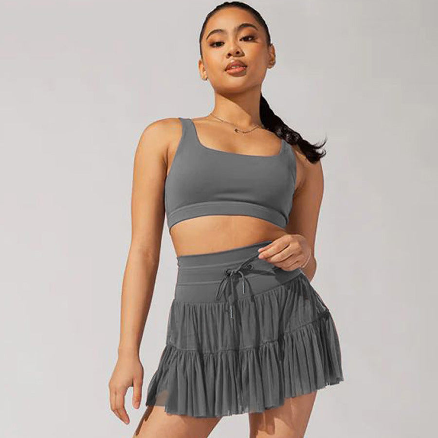 High Waist Dress Lace-up Sports Skirt With Shorts