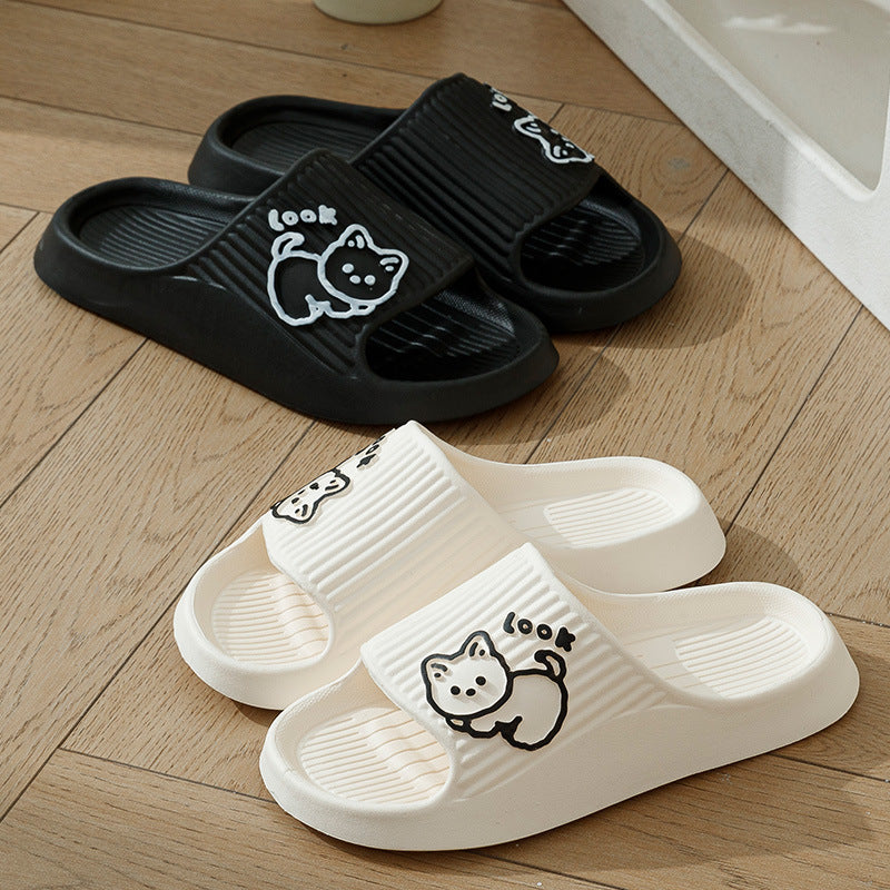 Cute Cat Slippers Summer Women Home Shoes Bath Thick Platform Non-Slip Slides Indoor Outdoor