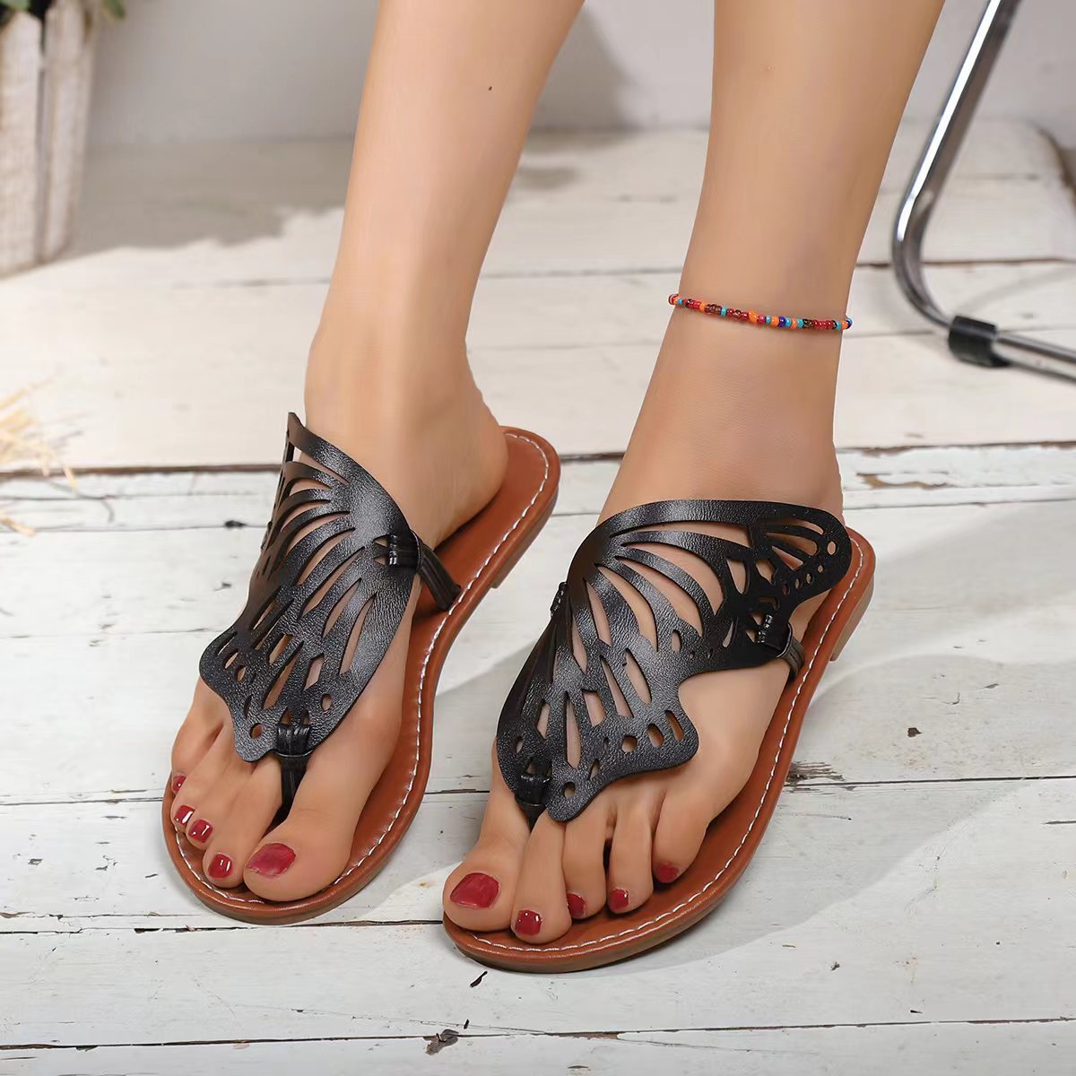 Sandals Vintage Flip Flop Butterfly Wings Flat Shoes