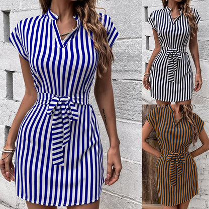 Women's Clothing Sleeveless Striped Lace-up Dress