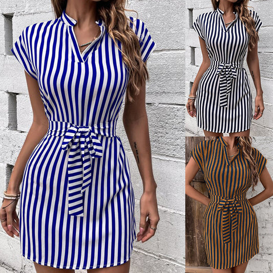 Women's Clothing Sleeveless Striped Lace-up Dress