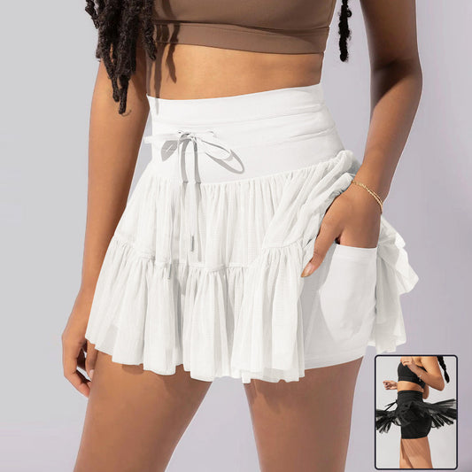 High Waist Dress Lace-up Sports Skirt With Shorts