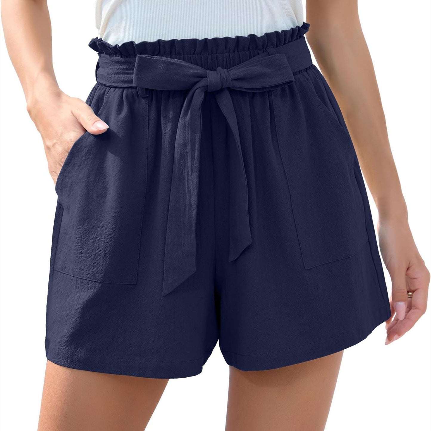 Fashion Ruffle Bow Waist Tie Shorts Beach Pants With Pockets Womens Clothing