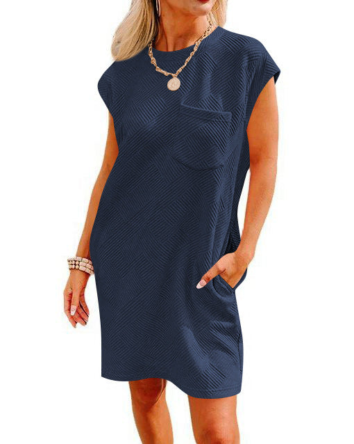 Round-neck Short-sleeve Dress With Pockets Fashion Casual Loose Sports Dresses For Women Clothing