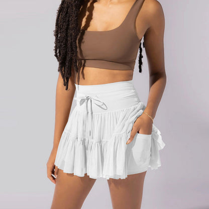 High Waist Dress Lace-up Sports Skirt With Shorts