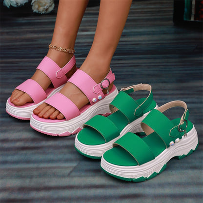 Casual Double-strap Sports Sandals Summer Fashion Solid Color Thick Bottom Buckle Fish Mouth Shoes Women