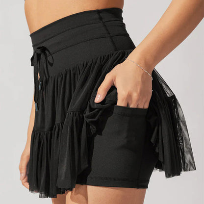 High Waist Dress Lace-up Sports Skirt With Shorts