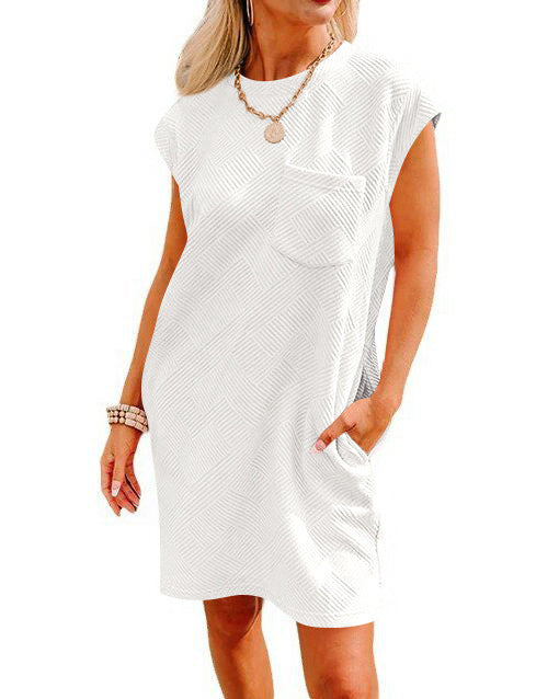 Round-neck Short-sleeve Dress With Pockets Fashion Casual Loose Sports Dresses For Women Clothing