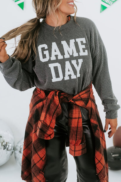 Dark Grey Corded GAME DAY Graphic Long Sleeve Crewneck Top