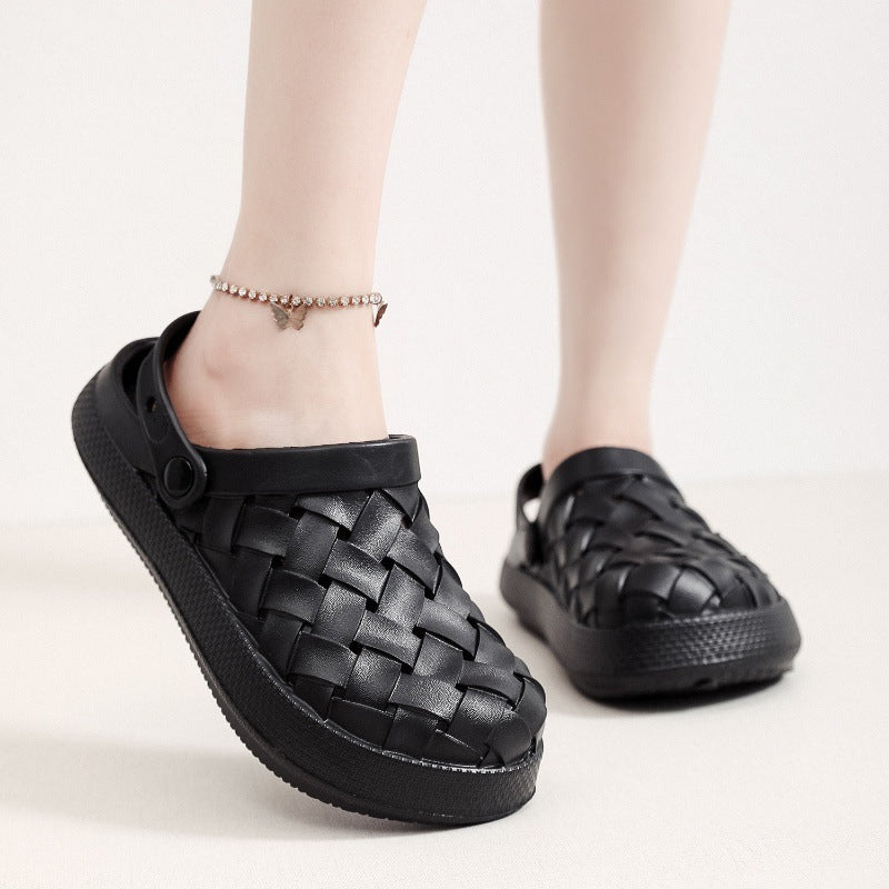 Cross-woven Clogs Shoes Platform Baotou Dual-use Slippers