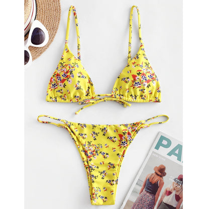 Women's Summer Flowers Print Bikini Sexy Beach Swimming Suit Fashion Push Up Swimsuit Womens Clothing