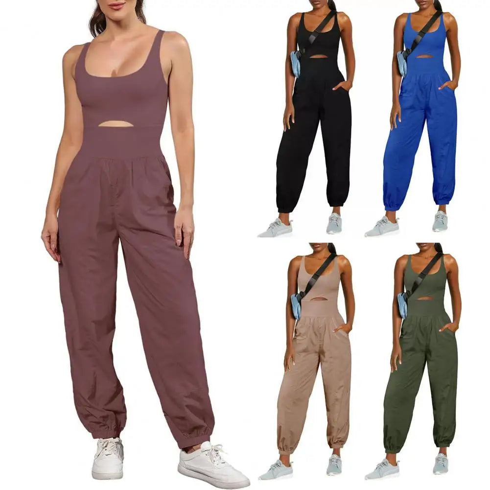 Women Sport Jumpsuit Sleeveless Cross Back Yoga Sport Casual Jumpsuit