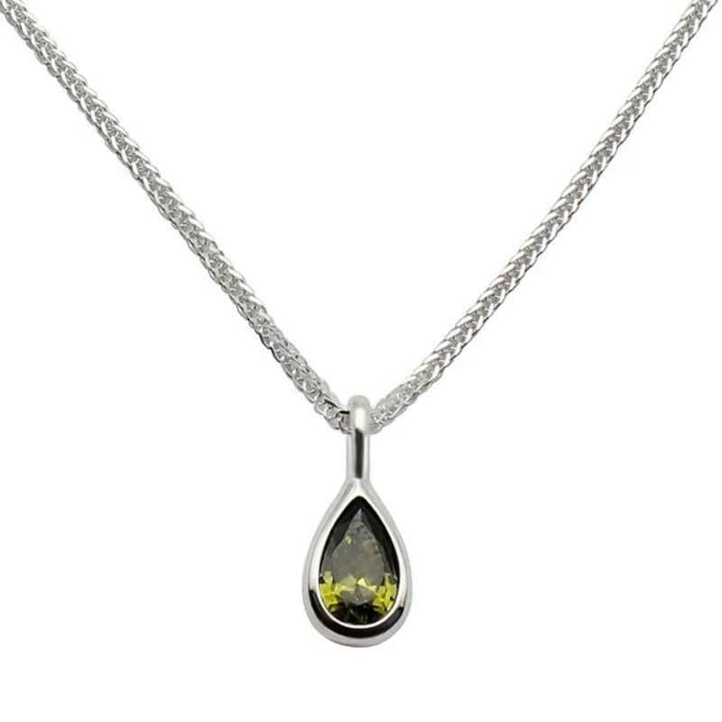 Green Zircons Water Drop Necklace with Charm