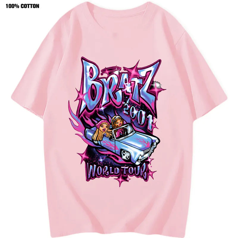 Bratz T Shirts Women Summer Street Oversized T-shirt Harajuku Y2k Tops Men Women Casual Cotton Short Sleeve Plus Size Tshirt