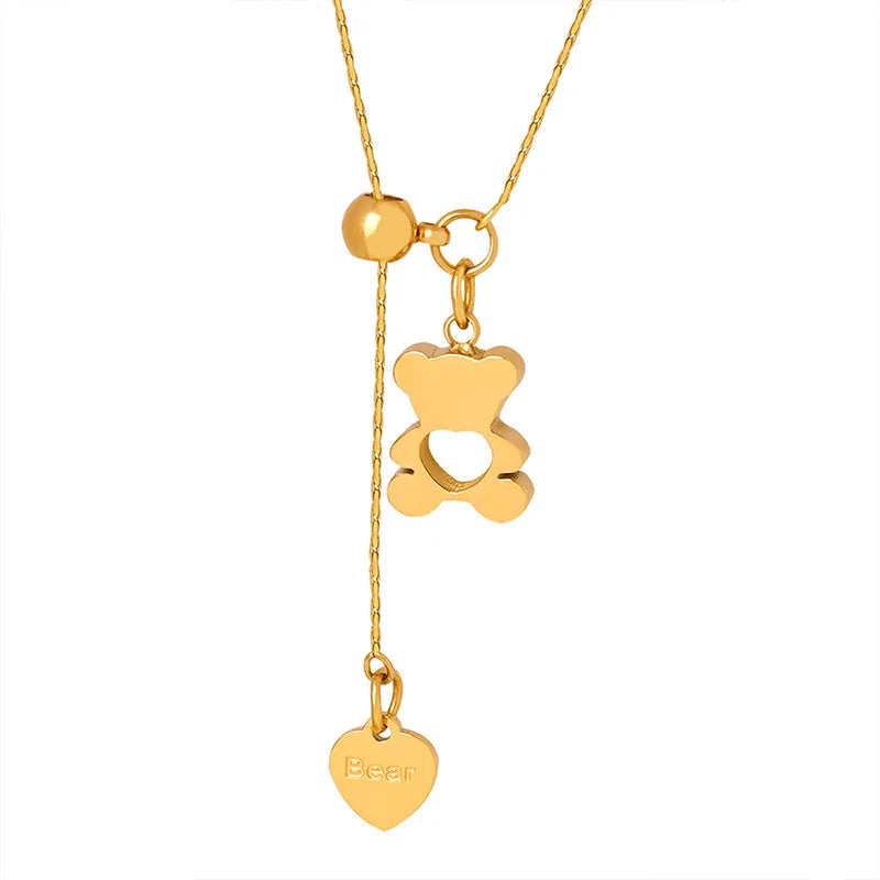 Gold Bear Hollow Pendant Necklace