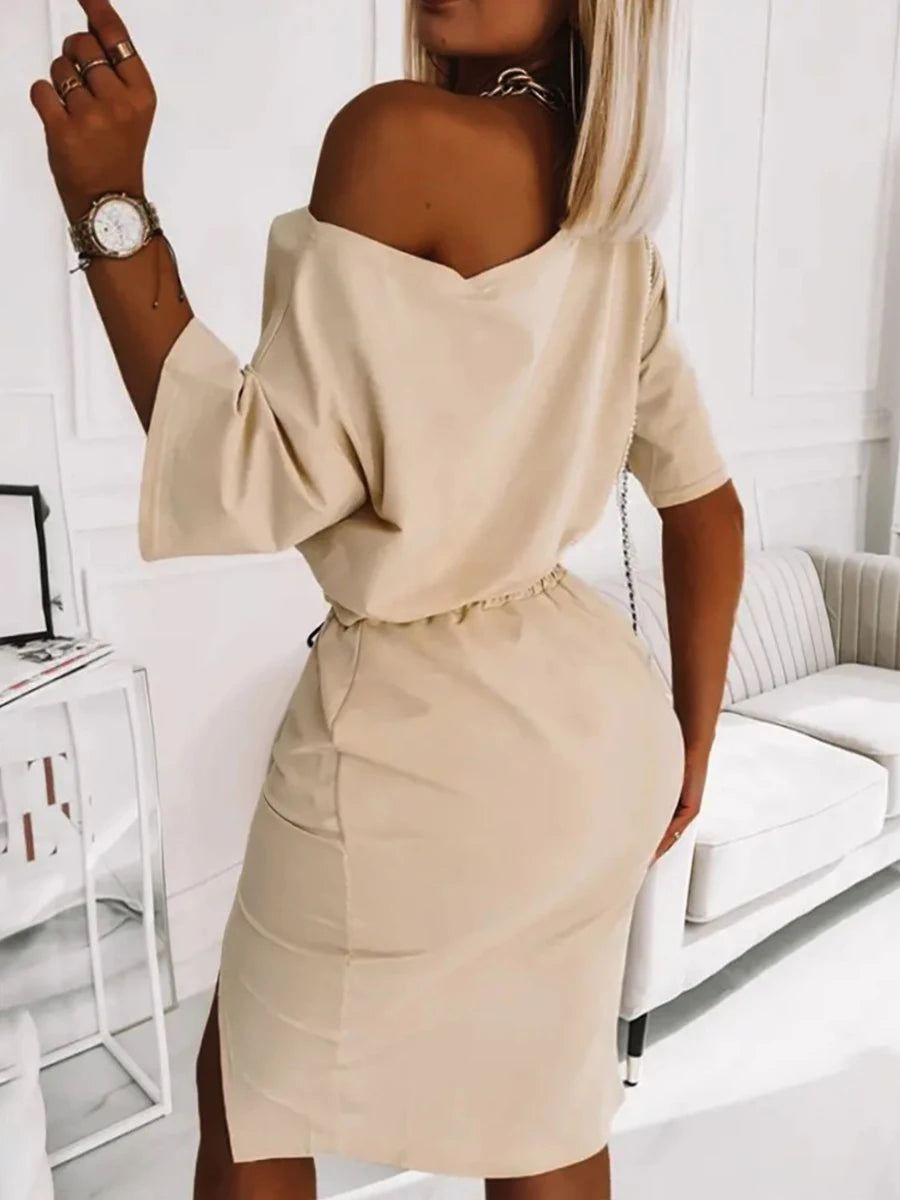 Plus Size Two Piece Good Viber One Shoulder Letter Print Set Crop Top+High Split Skirt Elegant Matching Outfits For Women