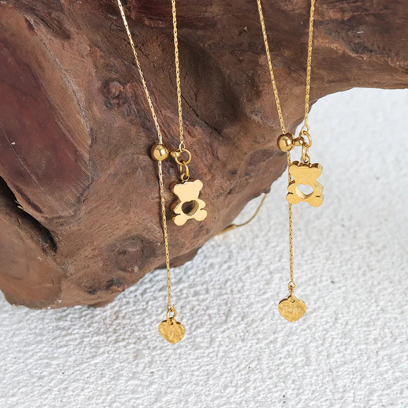 Gold Bear Hollow Pendant Necklace