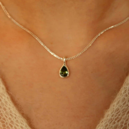 Green Zircons Water Drop Necklace with Charm