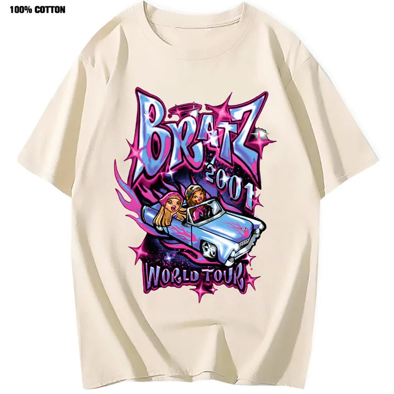 Bratz T Shirts Women Summer Street Oversized T-shirt Harajuku Y2k Tops Men Women Casual Cotton Short Sleeve Plus Size Tshirt