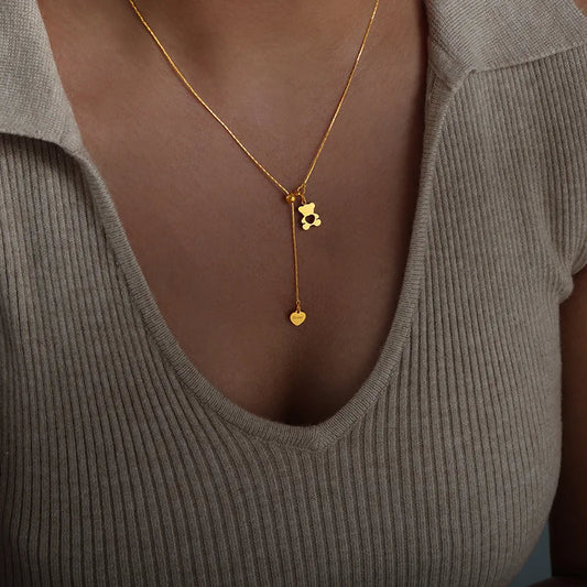 Gold Bear Hollow Pendant Necklace