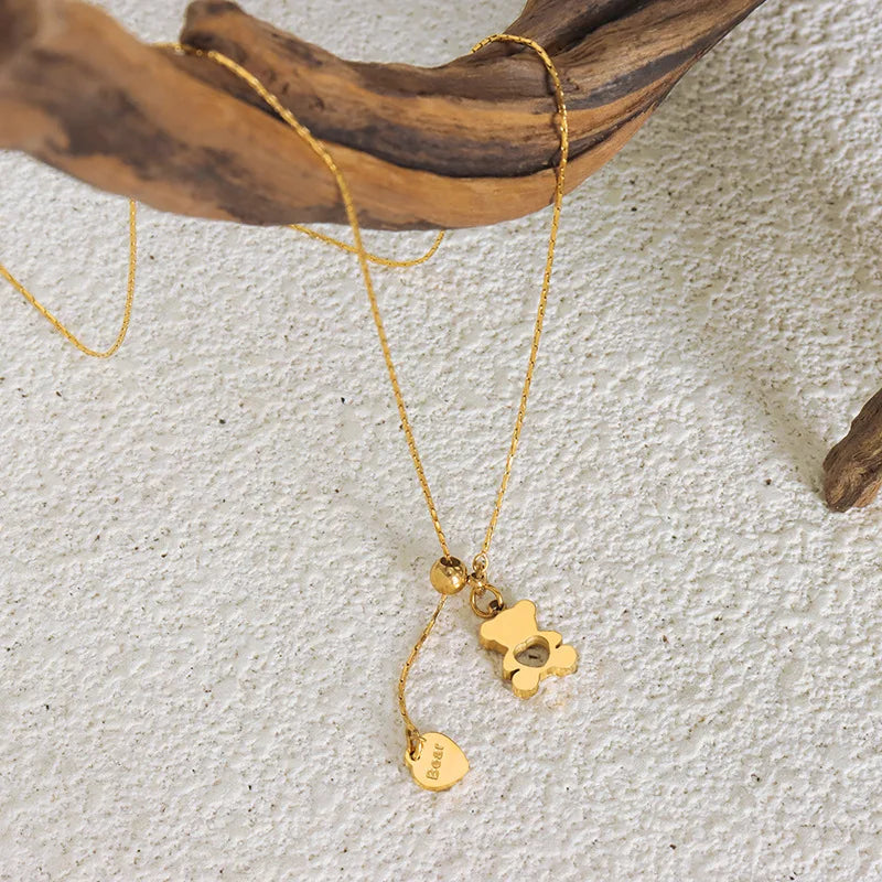 Gold Bear Hollow Pendant Necklace