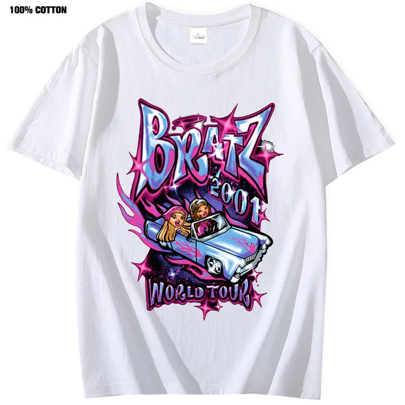 Bratz T Shirts Women Summer Street Oversized T-shirt Harajuku Y2k Tops Men Women Casual Cotton Short Sleeve Plus Size Tshirt