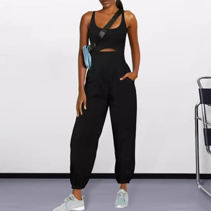 Women Sport Jumpsuit Sleeveless Cross Back Yoga Sport Casual Jumpsuit