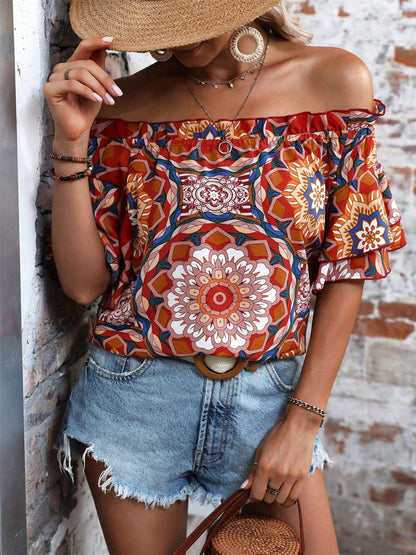 Printed Off-Shoulder Half Sleeve Blouse