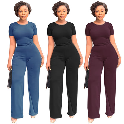 Solid Color Casual Top Pants Women's Two-piece Suit