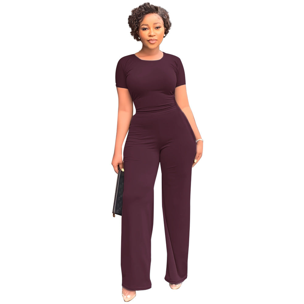 Solid Color Casual Top Pants Women's Two-piece Suit