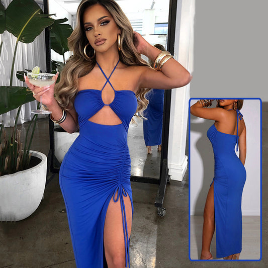 Sexy Halter neck Lace-up Split Dress S