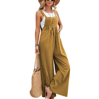 Women Long Bib Pants Overalls Casual Loose Rompers Jumpsuits With Pockets