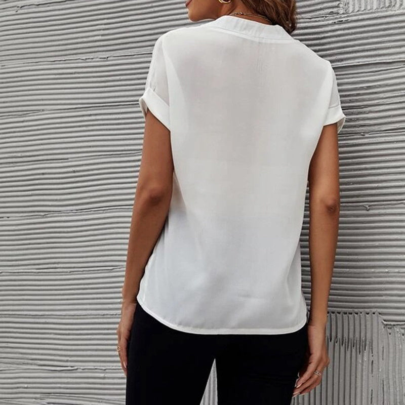 Women's Short-sleeved V-neck Shirt Casual Solid Color Shirt Fashion Womens Clothing