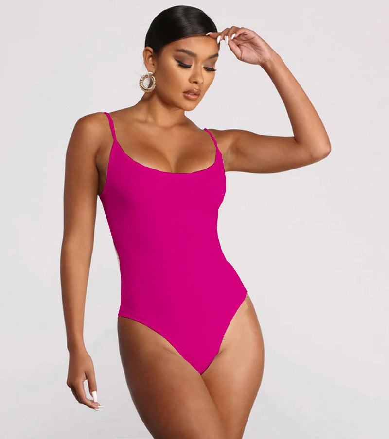 Backless String Large Size Sexy Solid Color Triangle One-piece Swimsuit Womens Clothing