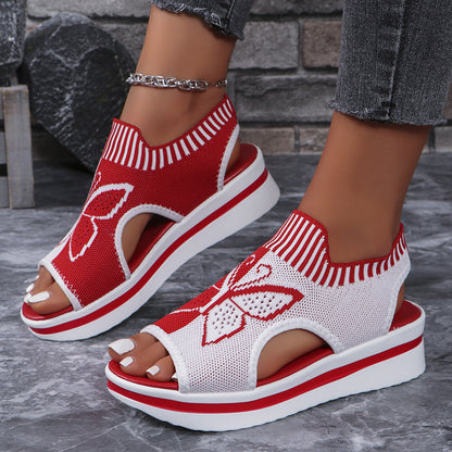 Summer Butterfly Print Sports Sandals Casual Breathable Flying Woven Flat Shoes For Women