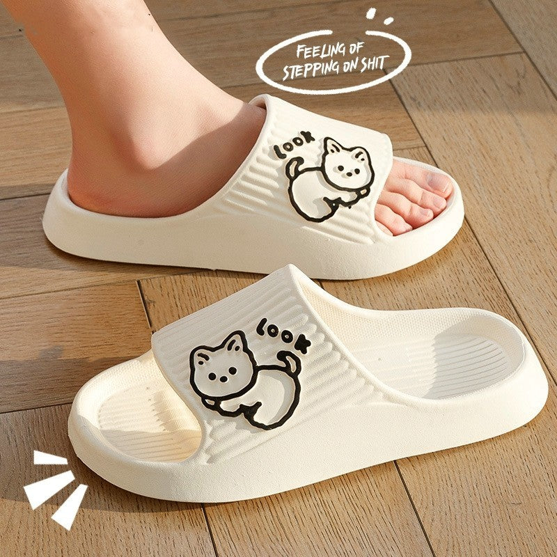 Cute Cat Slippers Summer Women Home Shoes Bath Thick Platform Non-Slip Slides Indoor Outdoor