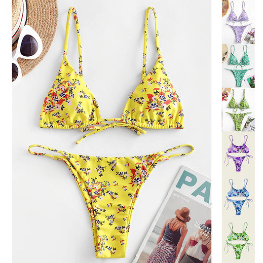 Women's Summer Flowers Print Bikini Sexy Beach Swimming Suit Fashion Push Up Swimsuit Womens Clothing