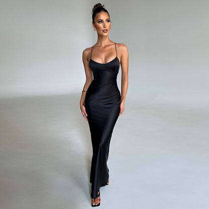 Hip Wrap Long Dress Slim Backless Waist